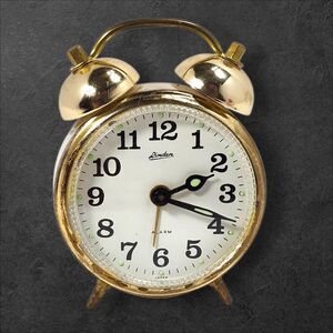 Vintage Linden Wind-Up Alarm Clock Gold Twin Bell Japan MCM Works READ Bells